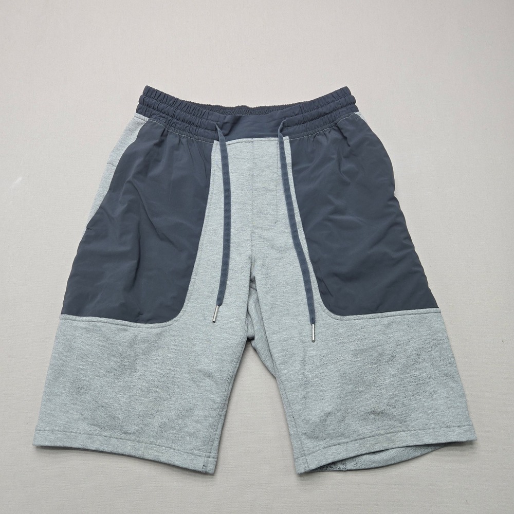 Lululemon Active Shorts Color Block Drawstring Gray Navy Blue Mens Size S 9.5in